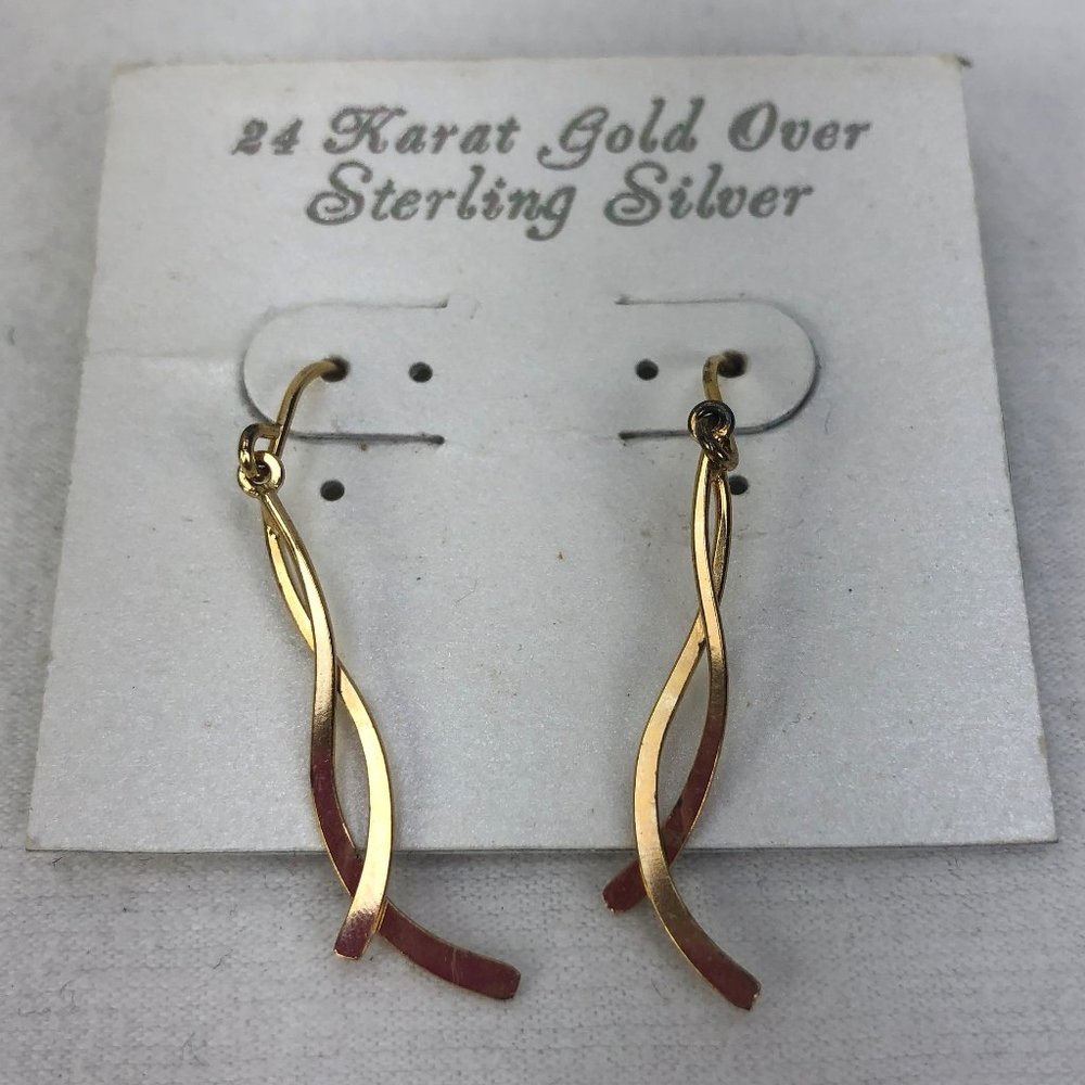 Gold Dangle Earrings 24 Karat Gold Over Sterling